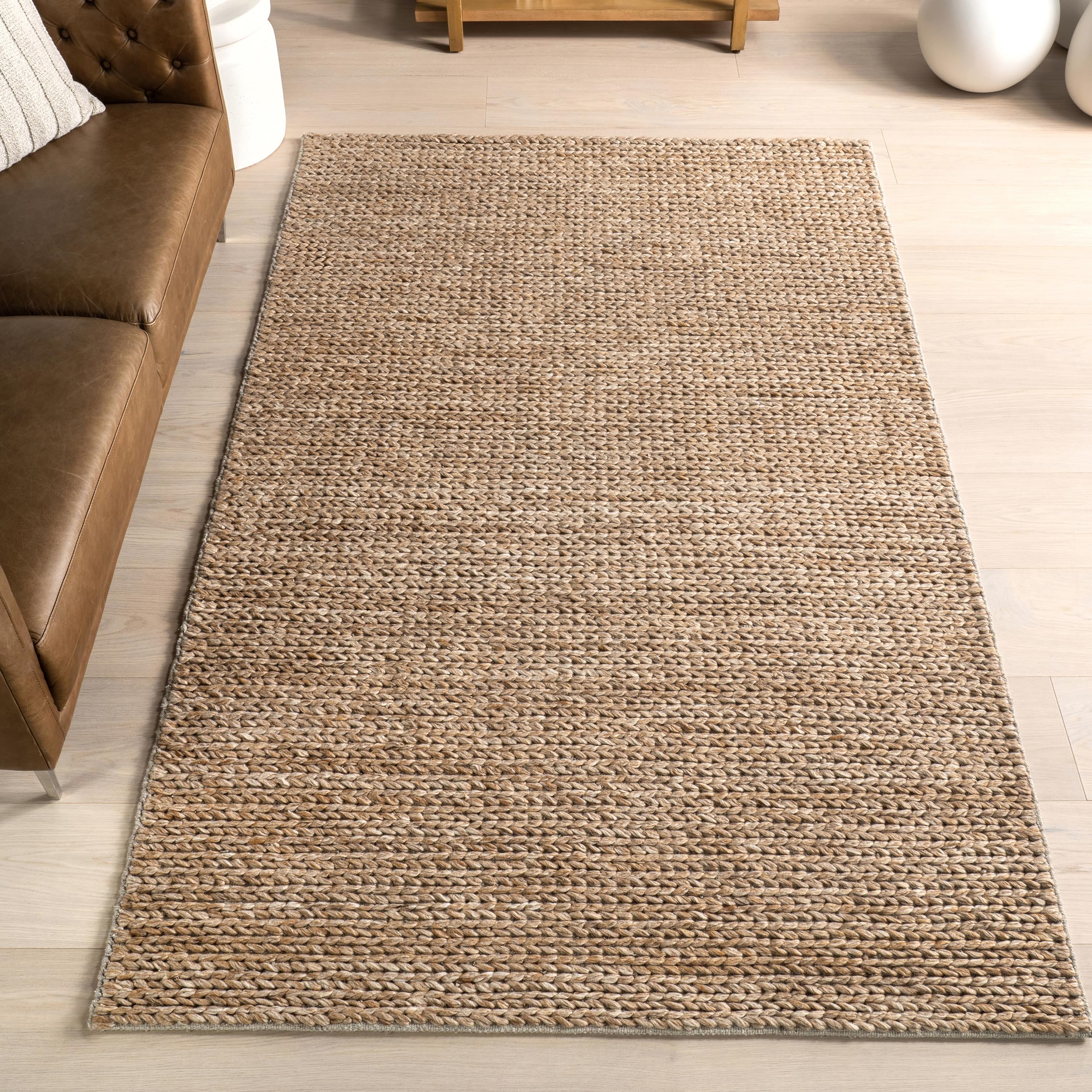 nuLOOM 4×6 Penelope Wool Braided Handmade Area Rug, Tan, Solid Rustic Farmhouse Style, for Bedroom, Living Room, Hallway, Entryway