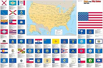 Amazon Com United States Flags Map Wall Poster 36x24 Rolled