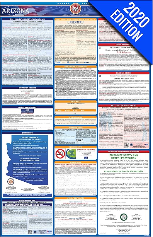 AZ Labor Law Poster, 2020 Edition State, Federal and OSHA