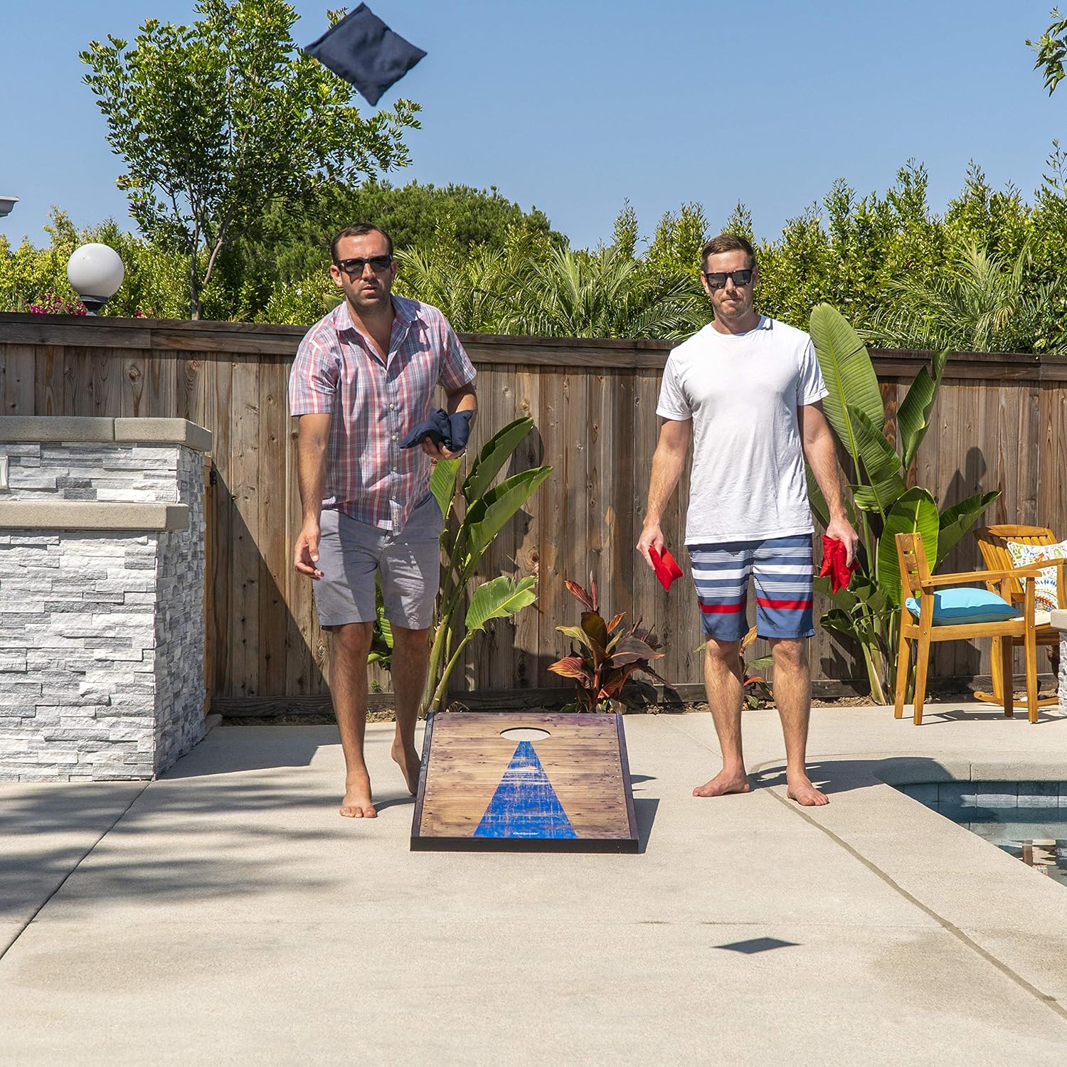 GoSports 4x2feet Classic Cornhole Set with Rustic Wood Finish | Includes 8 Bags, Carry Case and Rules, Red/Blue : Sports & Outdoors