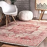 nuLOOM Harriet Vintage Medallion Fringe Area Rug, 8' x 10', Red