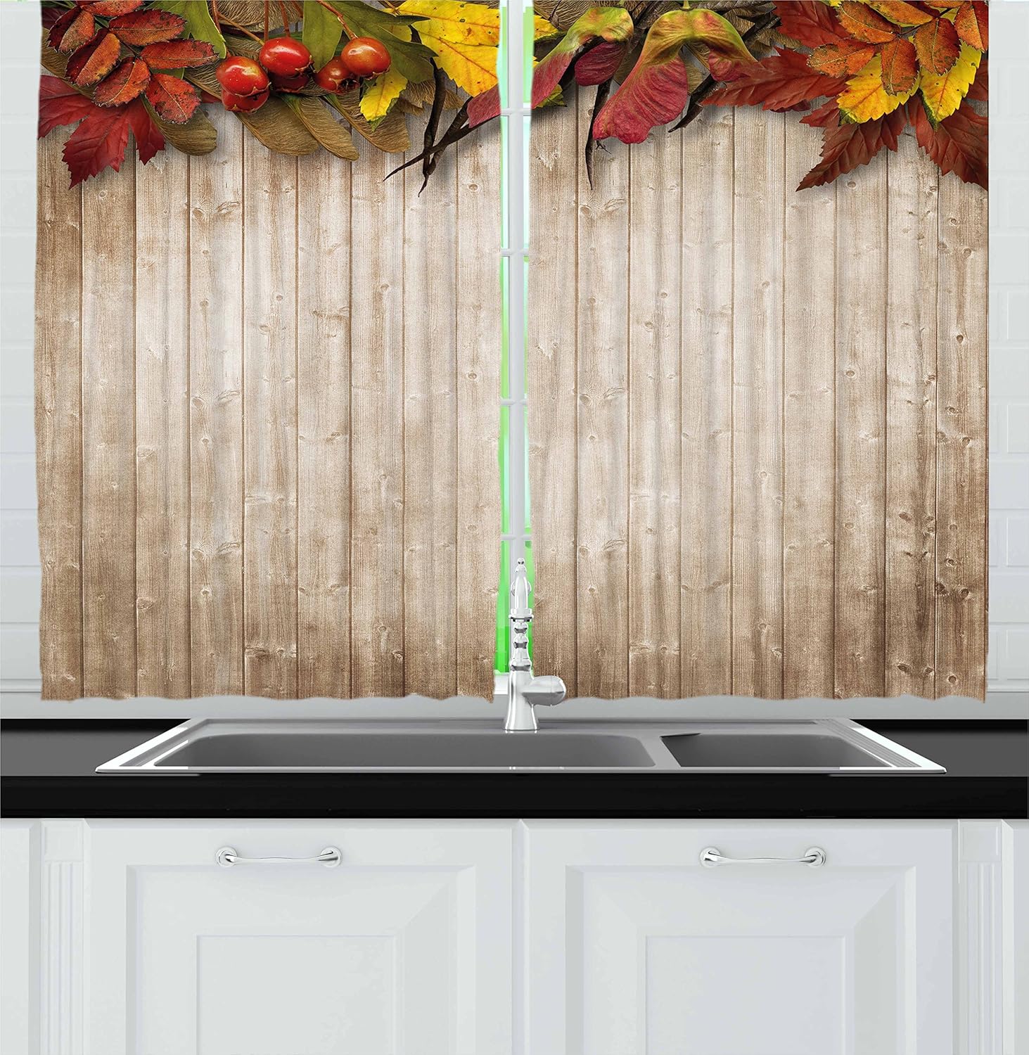 Amazon Com Ambesonne Fall Kitchen Curtains Autumn Leaves And