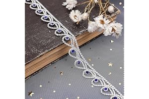 Rytenz 1 Yard Tassel Rhinestone Fringe Trim, Crystal Close Chain Applique for DIY Decoration Sewing Crafts Wedding Bridal Party Clothing Accessories (Eye Blue)