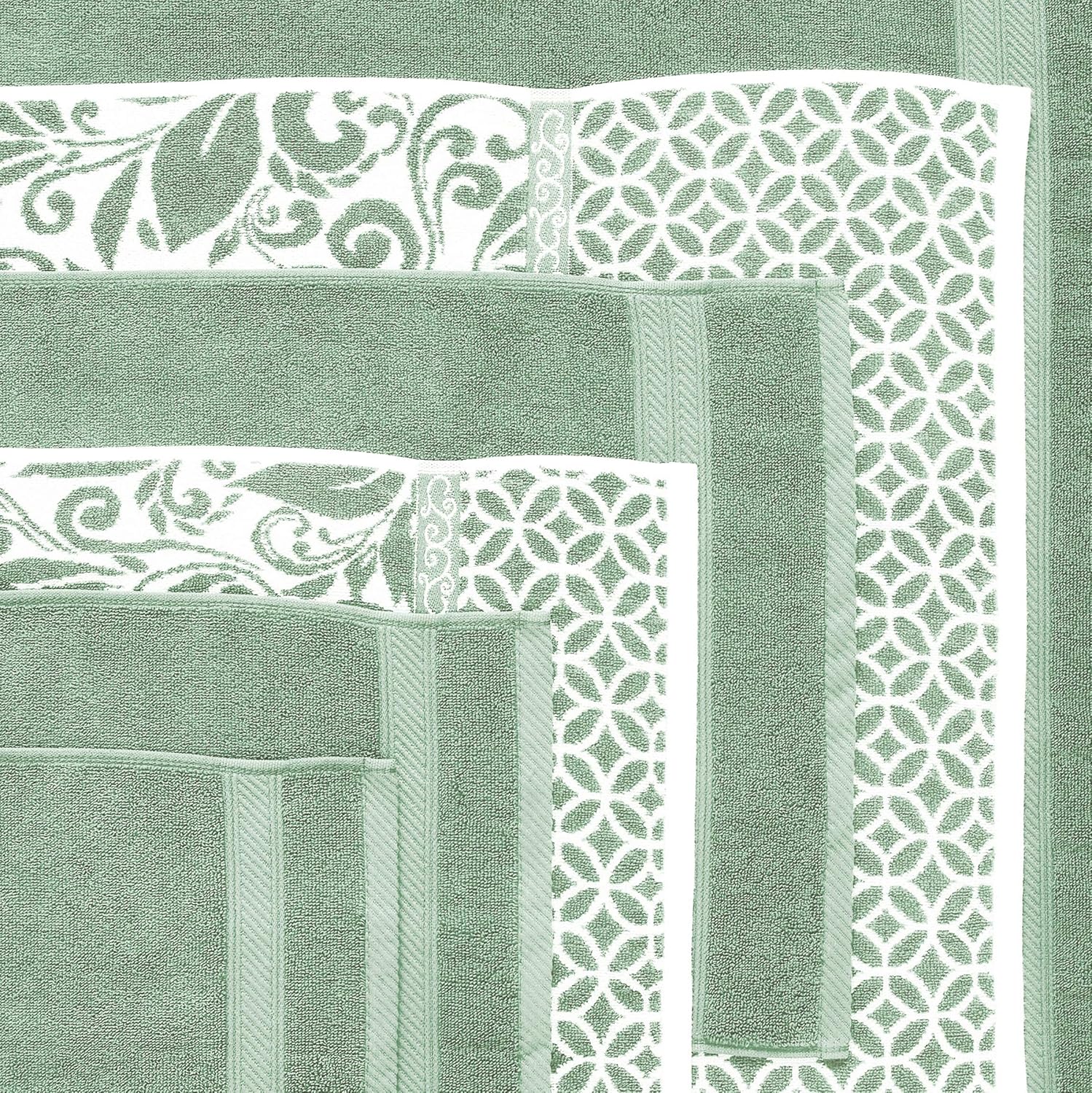 Amrapur Overseas | Trefoil Filigree 6 Piece Reversible Yarn Dyed Jacquard Towel Set (Sage): Home & Kitchen