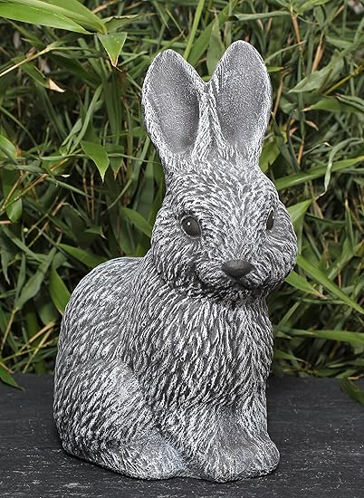 Steinfigur Hase in Schiefergrau, Deko-Figur Garten Osterdeko Steinguss