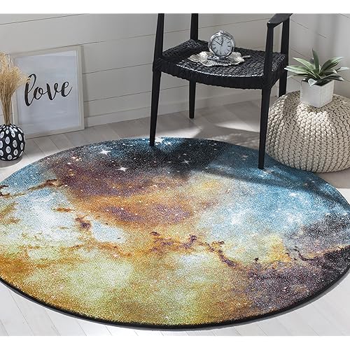 Safavieh Galaxy Collection GAL109D Abstract Non-Shedding Stain Resistant Living Room Bedroom Area Rug, 5'3" x 5'3" Round, Orange / Multi