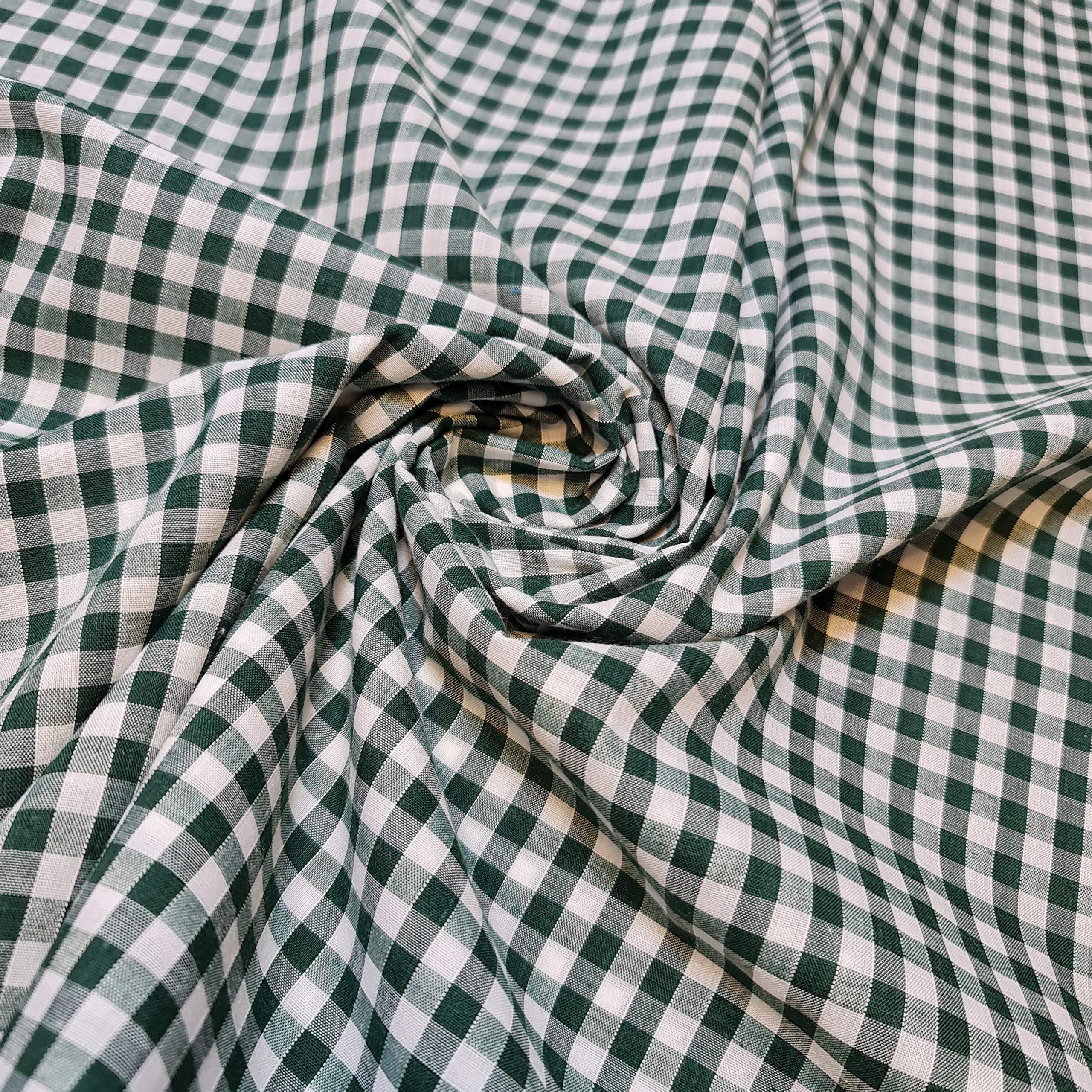 Polycotton Fabric 1/4" Gingham Check Material Dress Craft Uniform Checked 112cm (15+ Colours Available in Various Lengths) (Bottle Green, 2 Meter)