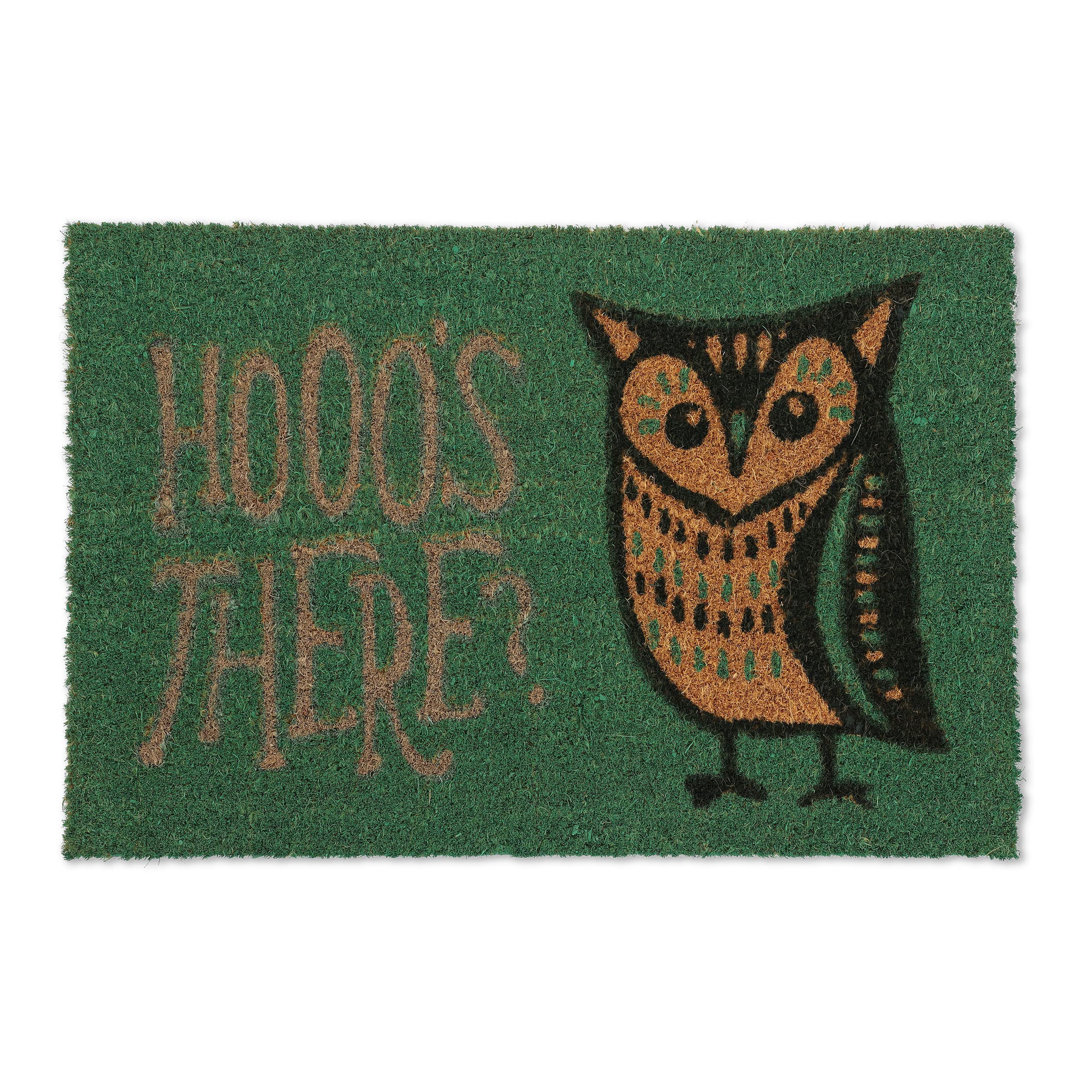Relaxdays Owl Hooo's there Doormat Rubber, 40 x 60 cm, Door Mat Inside & Outside, Non-Slip, Green/Coir, Coco