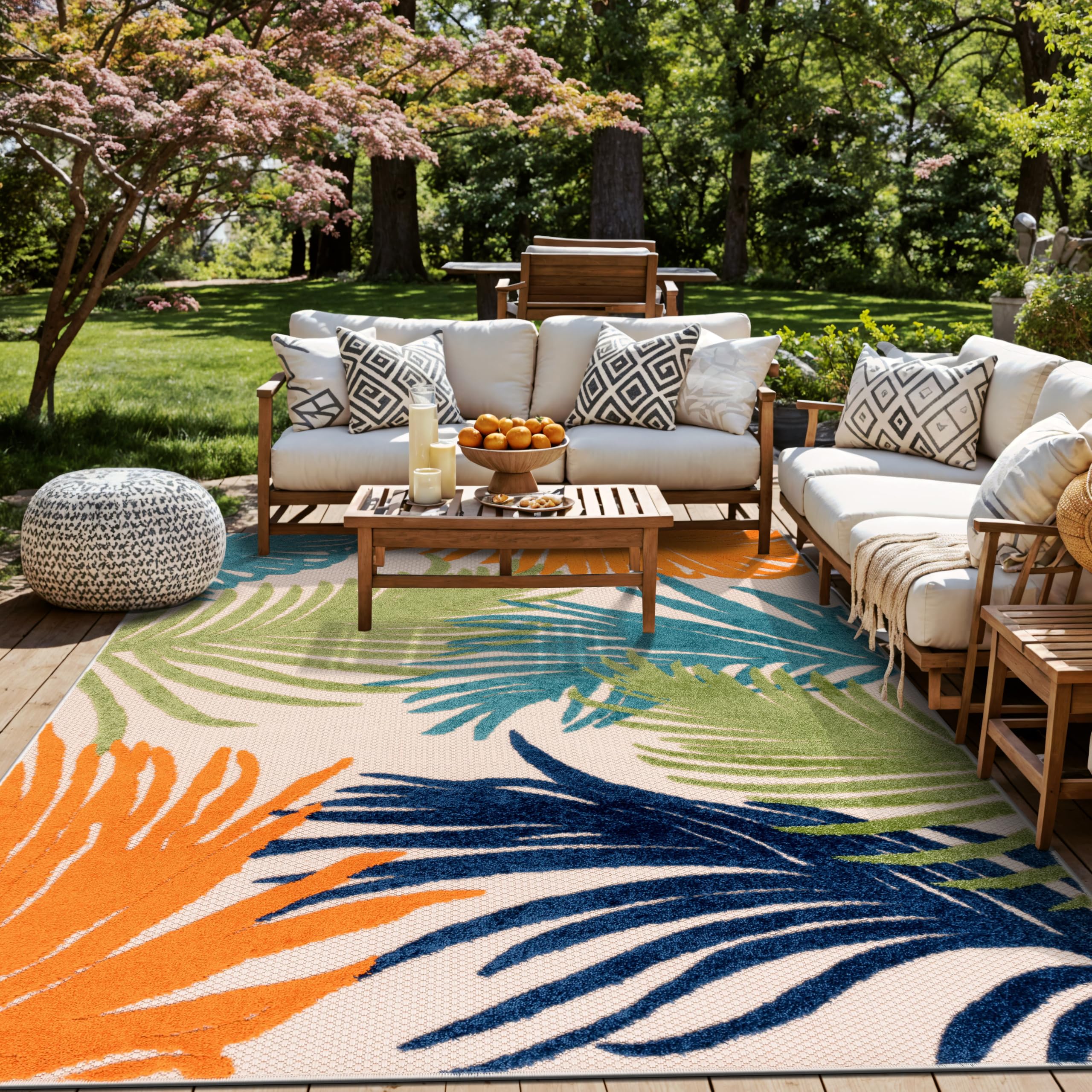 Rugshop Multi Lucca Contemporary Floral Indoor/Outdoor Area Rug Durable Polypropylene, Weather Resistant, Perfect for Patio, Backyard, Deck and Outdoor Lounge, High Traffic Areas 7'10" x 10' Image