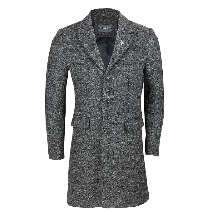 New Mens Vintage Charcoal Grey Tweed 3 4 Long Winter Overcoat