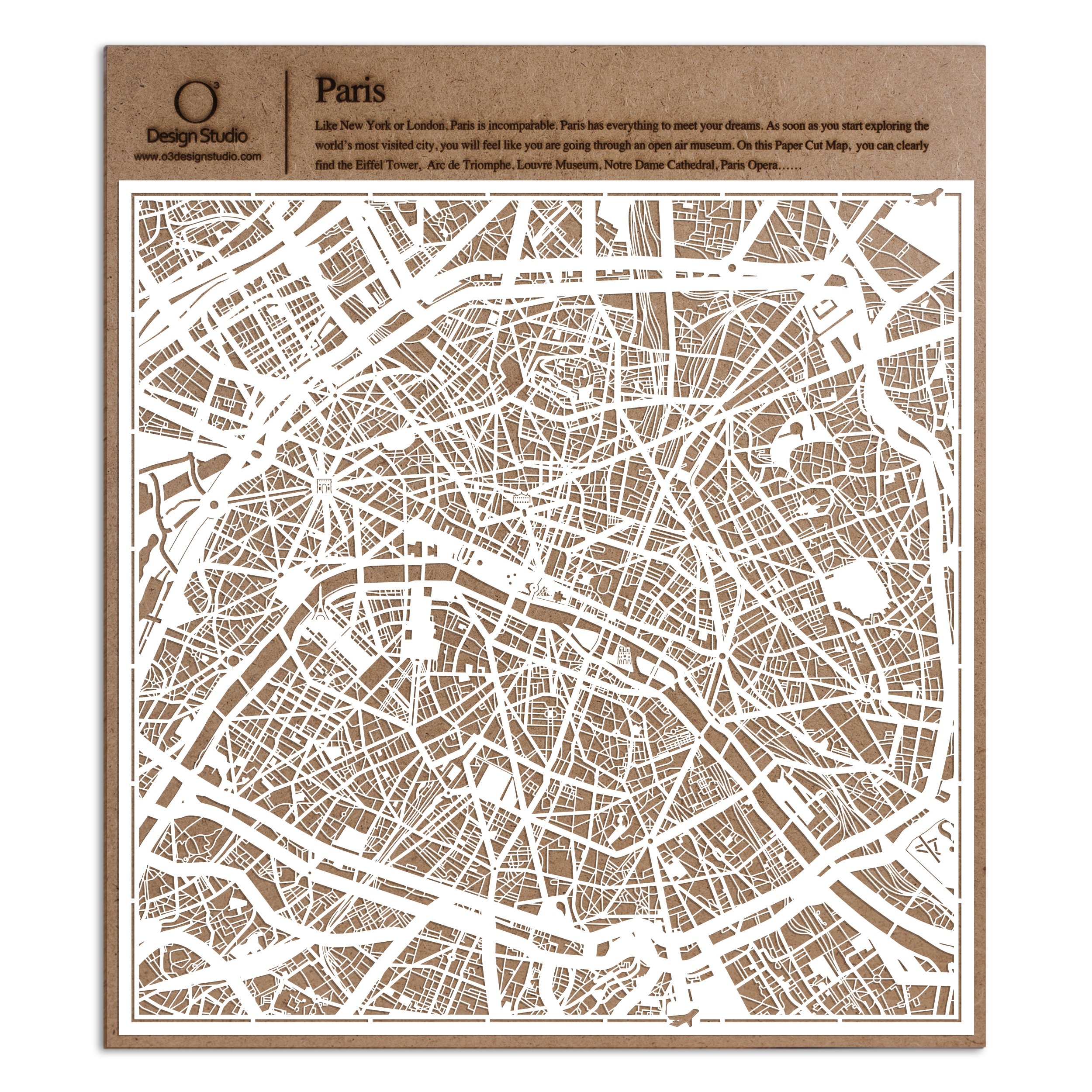 Paris Paper Cut Map White 30x30 cm Paper Art