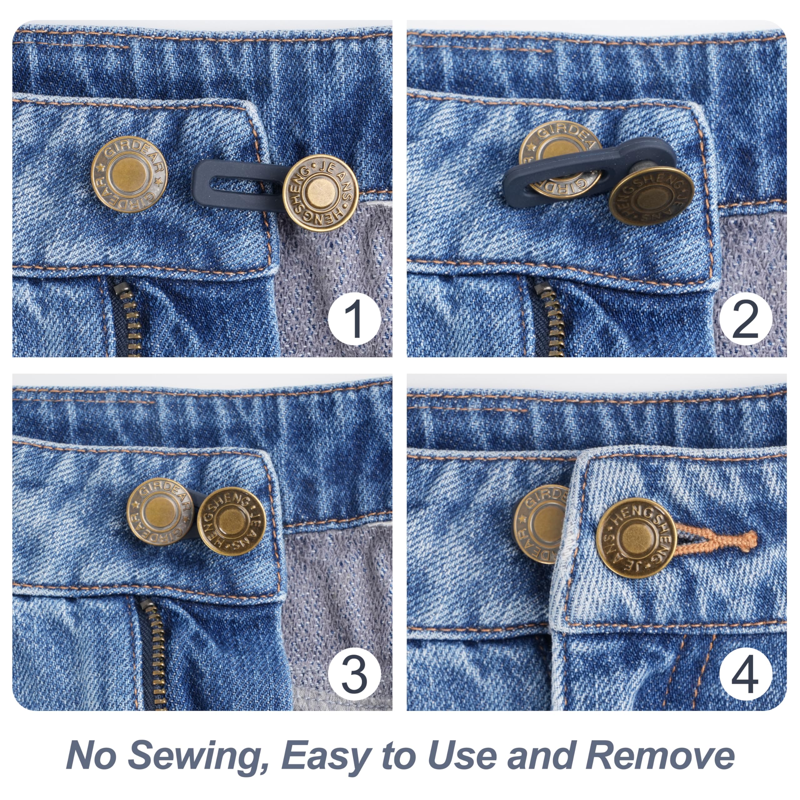 36 Pcs No-Sew Button Extenders for Jeans, Adjustable Pants Button Extender, Invisible Waistband Extenders with Fabric Belts and Zinc Alloy Buttons, Comfortable Pants Extender for Women and Men