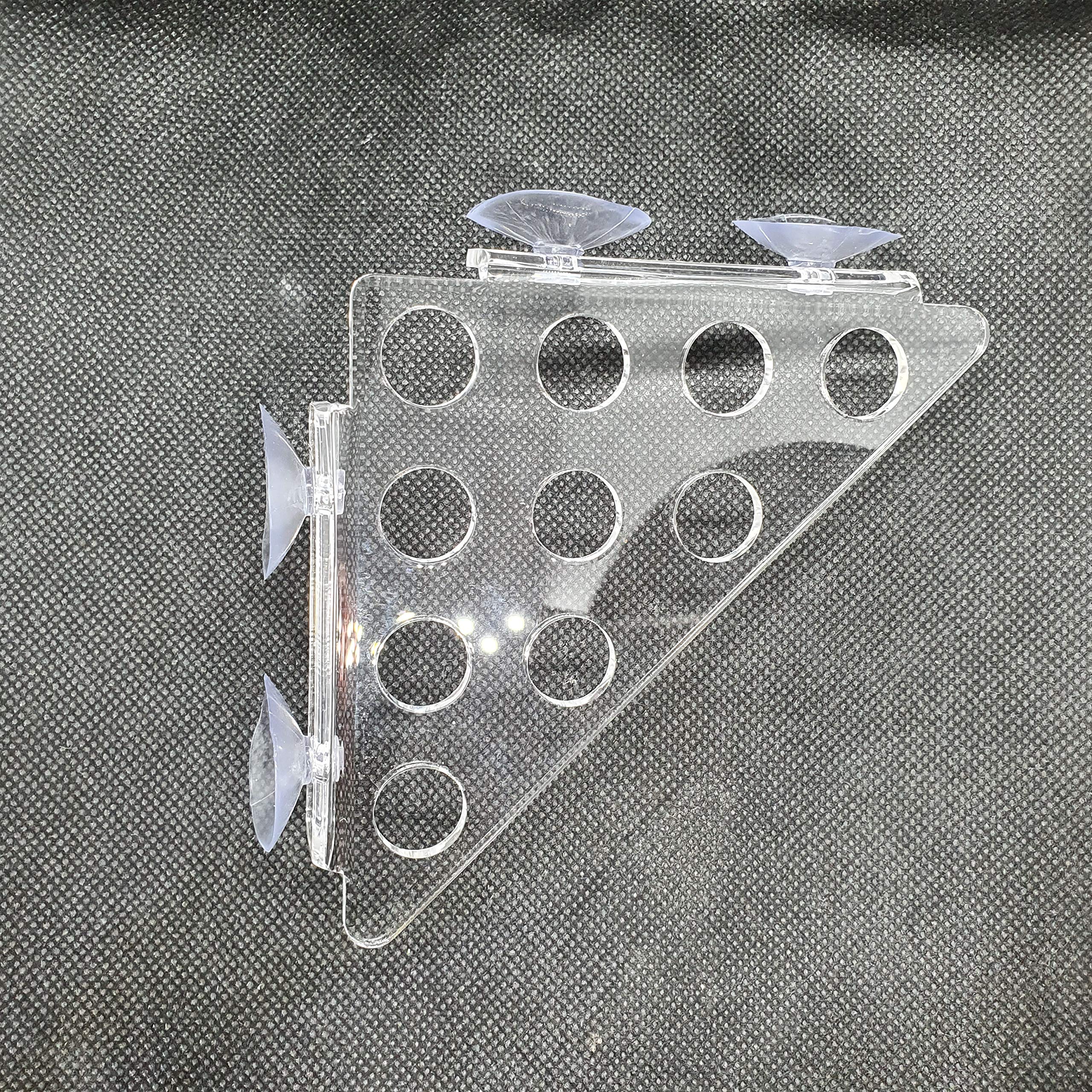 Reef Geeks 10-Hole Corner Frag Rack – Premium Laser-Cut Acrylic Coral Frag Holder with Suction Cups – Compact, High-Flow Design for Reef Tanks & Propagation Systems (Clear)