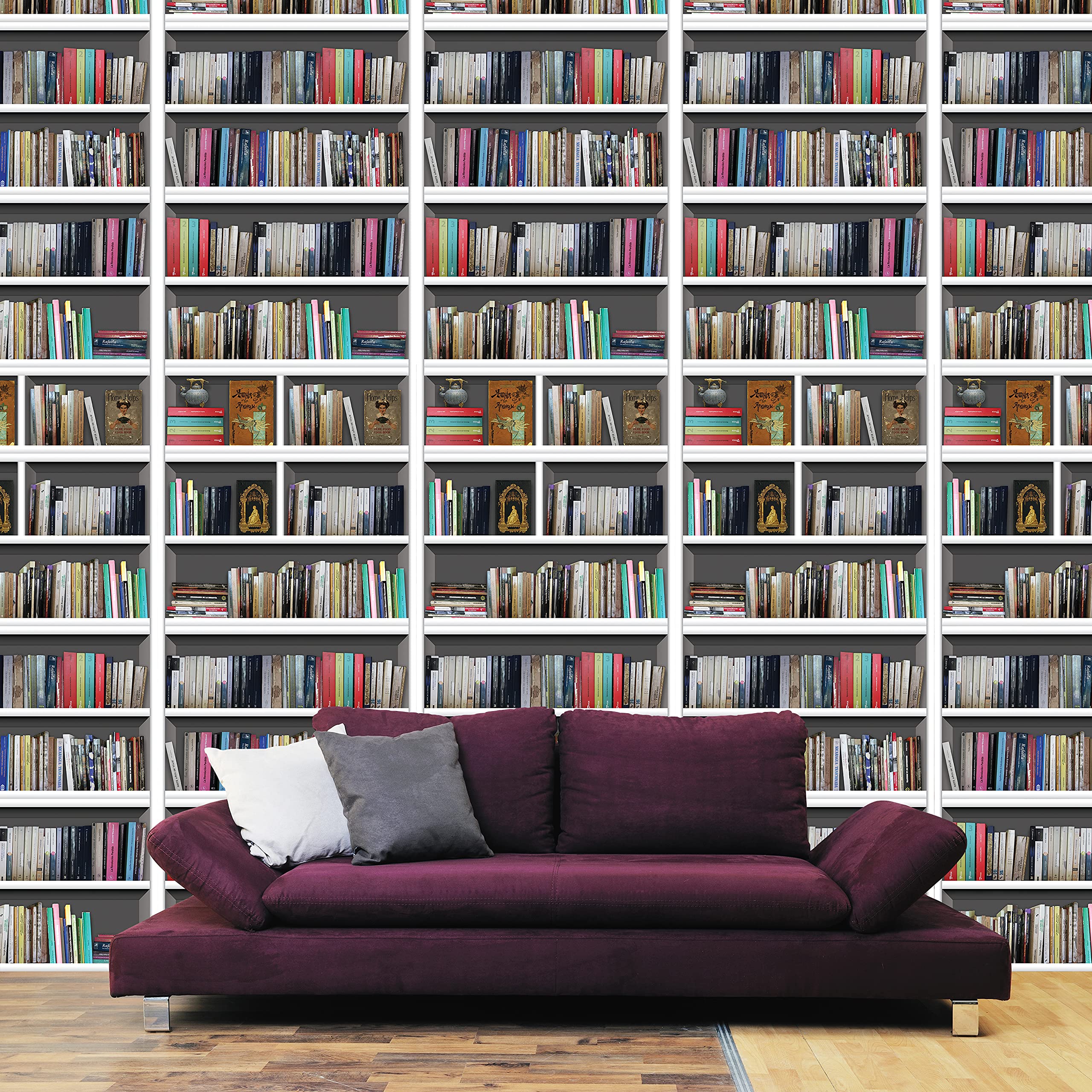 WALPLUS 12 Packs-Library Bookshelf Wall Sticker, Vinyl, Multi-Colour, 90 x 60 x 4 cm