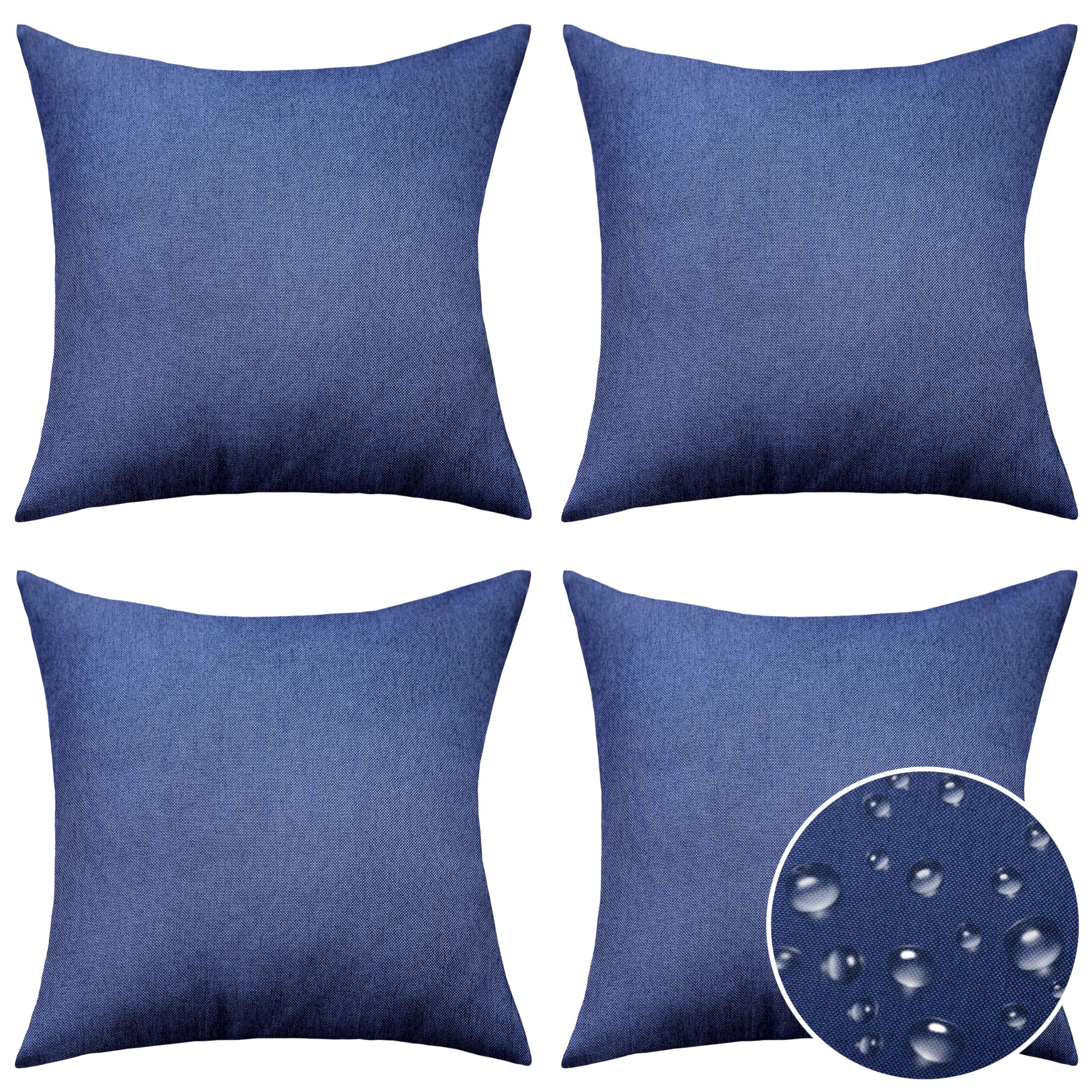 Home Brilliant Navy Outdoor Cushion Covers Waterproof, Cushion Covers 45cm x 45cm for Sofa, Faux Linen Cushion Cover for Tent Balcony, Set of 4, 18 inch, 45 cm, Navy Blue