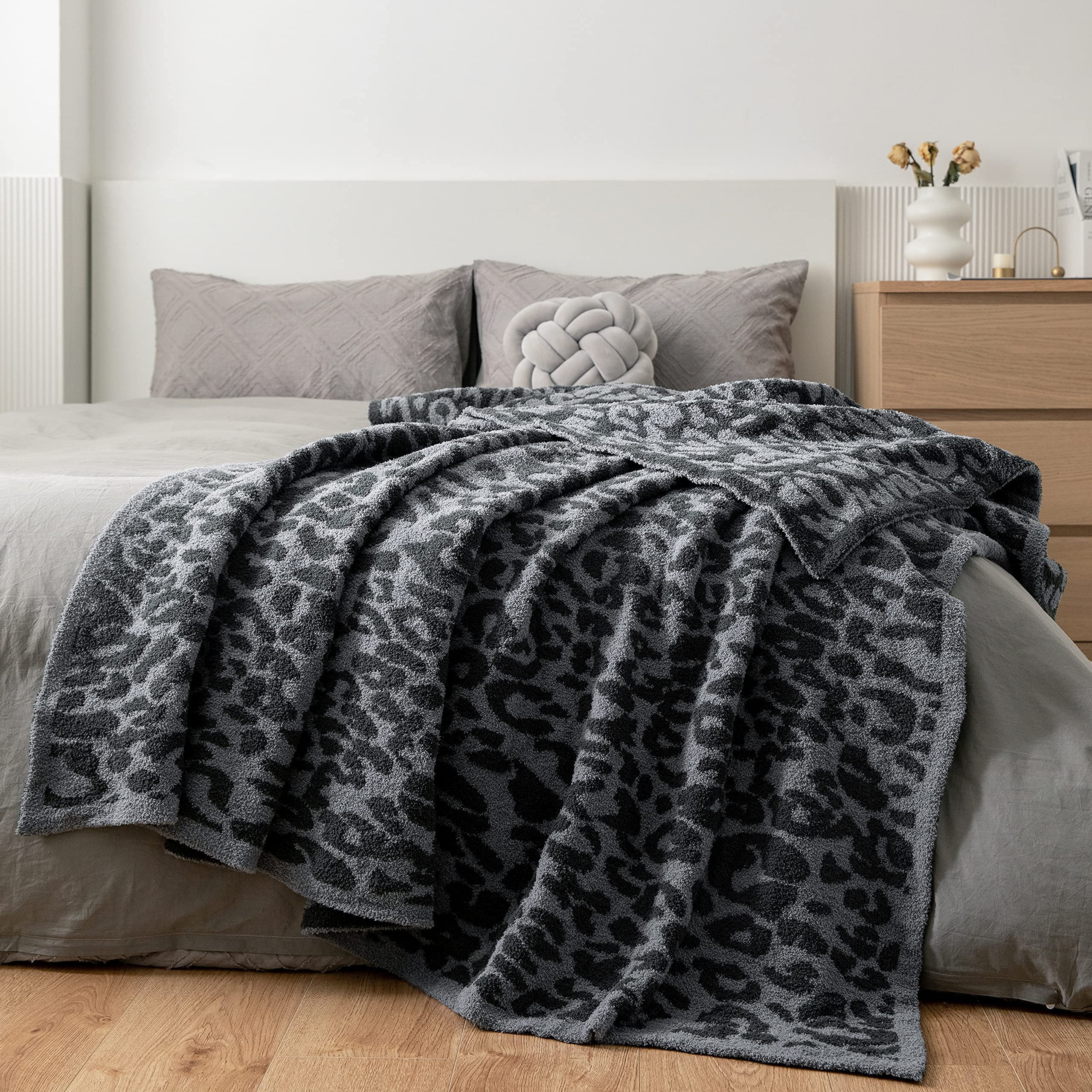 Photo 1 of MH MYLUNE HOME Large Soft Micro Plush Leopard Blanket (71x78 inch, Dark Blue | Charcoal Grey) Warm Reversible Cheetah Blanket Leopard Pattern Throw for Sofa Couch Bed