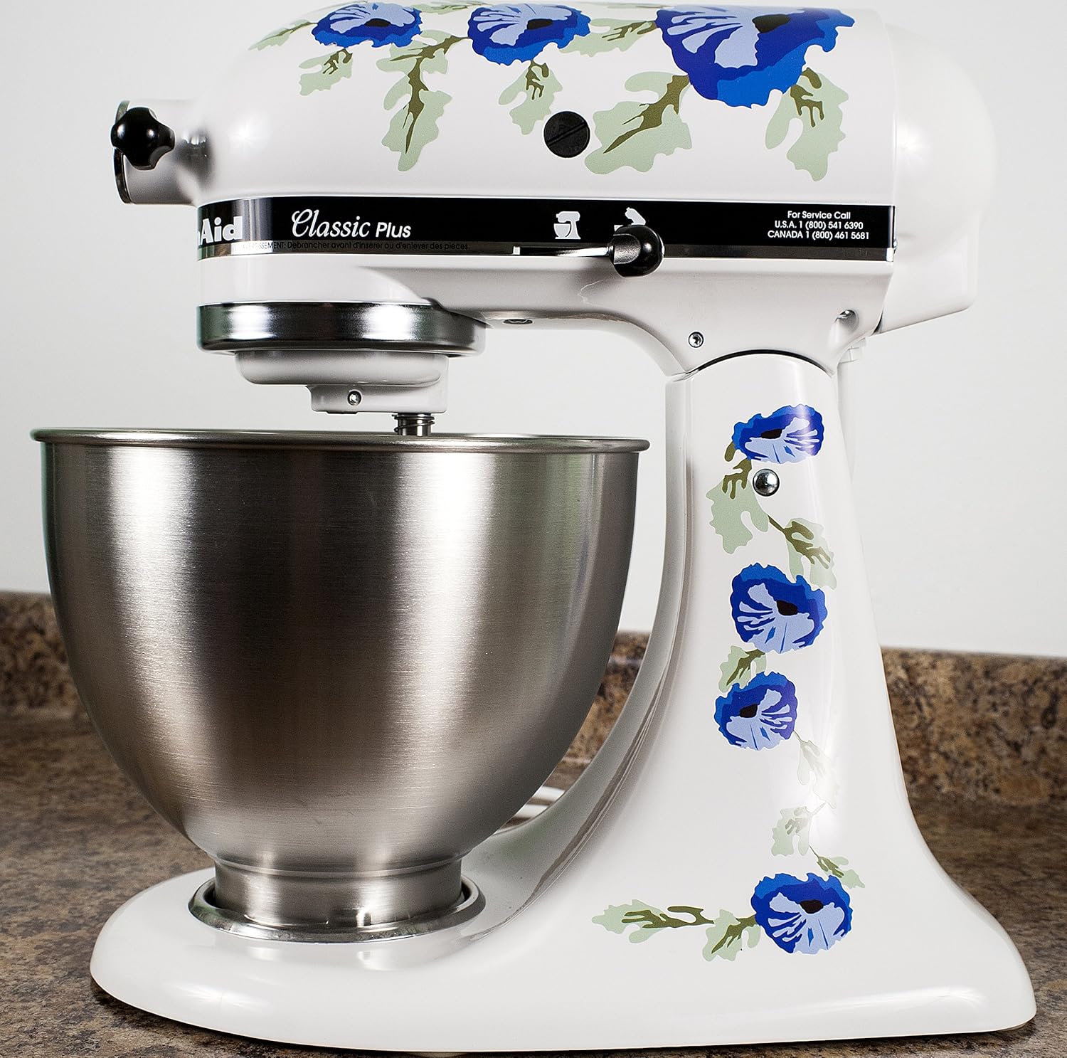 Blue Poppy Flowers Watercolor Vinyl Decals for Kitchen Mixers