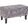 FIRST HILL FHW Endora Rectangular Fabric Storage Ottoman with Script-Style Pattern - Storm Grey