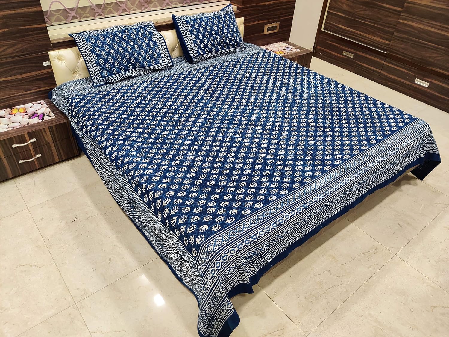 Jaipur Dohar King Size Hand Block Print Cotton Double Bedsheet with