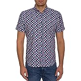 Robert Graham Men Clyford Short Sleeve Button Down Shirt, Multi, Medium