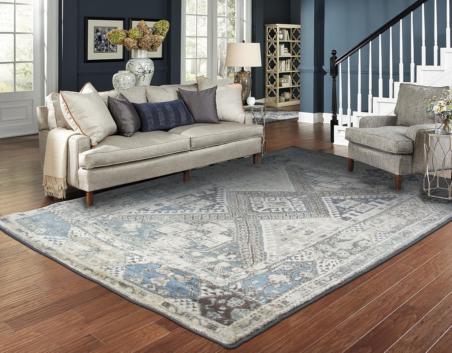 Amazon.com: Large Distressed Rugs for Living Room 8x10 Blue Area Rugs