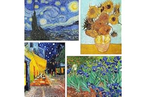 VeGuude Paint by Numbers for Adults and Kids Beginner, 4 Pack Van Gogh Starry Night Painting by Number Kits On Canvas, Without Frame DIY Oil Painting Acrylic Paints, Home Wall Decor Gift 12x16inch