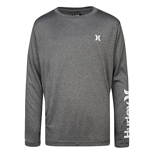 Hurley Boys' Long Sleeve Rash Guard Shirt, Black Heather, 5