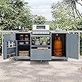 Outdoor Kitchen Island for Big Green Egg Grills, Solid Wood Outdoor Grill Cart for Tabletop Grill with Stainless Steel Top, Drawer, Compatible with Large Big Green Egg, Kamado Joe (Grey+Blue@029)