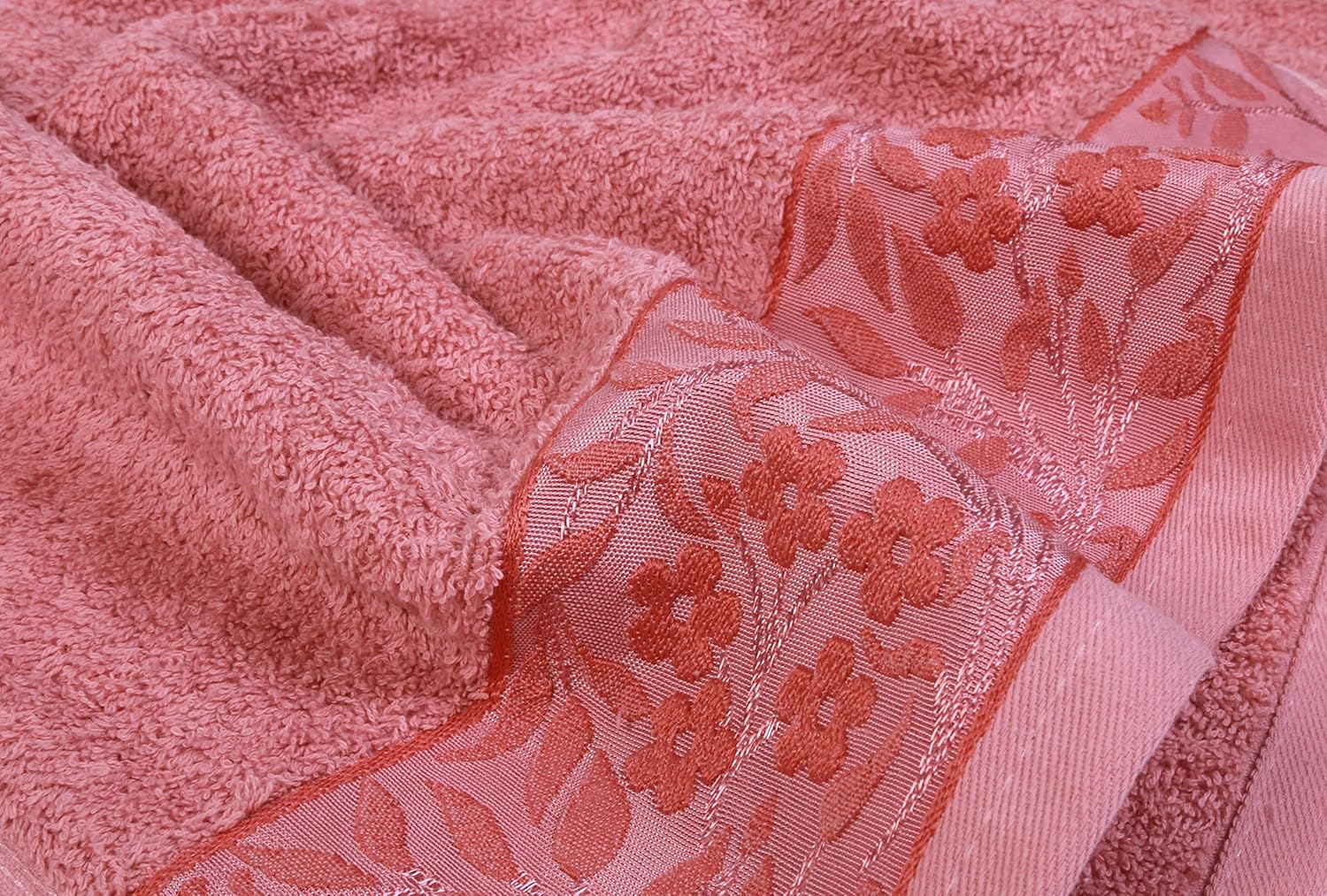 [4-Pack] HYGGE Large Luxury Turkish Cotton Towel Set Soft Plush Kitchen Bathroom Hotel & Spa Decor Hand Towels with Decorative Floral Pattern 19" x 32" (Flamingo Pink): Kitchen & Dining