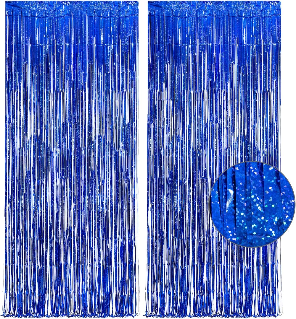 GREATRIL Dark Blue Foil Fringe Curtain 1m x 2.5m Pack of 2 Backdrop