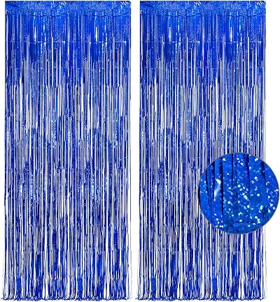 GREATRIL Dark Blue Foil Fringe Curtain 1m x 2.5m Pack of 2 Backdrop