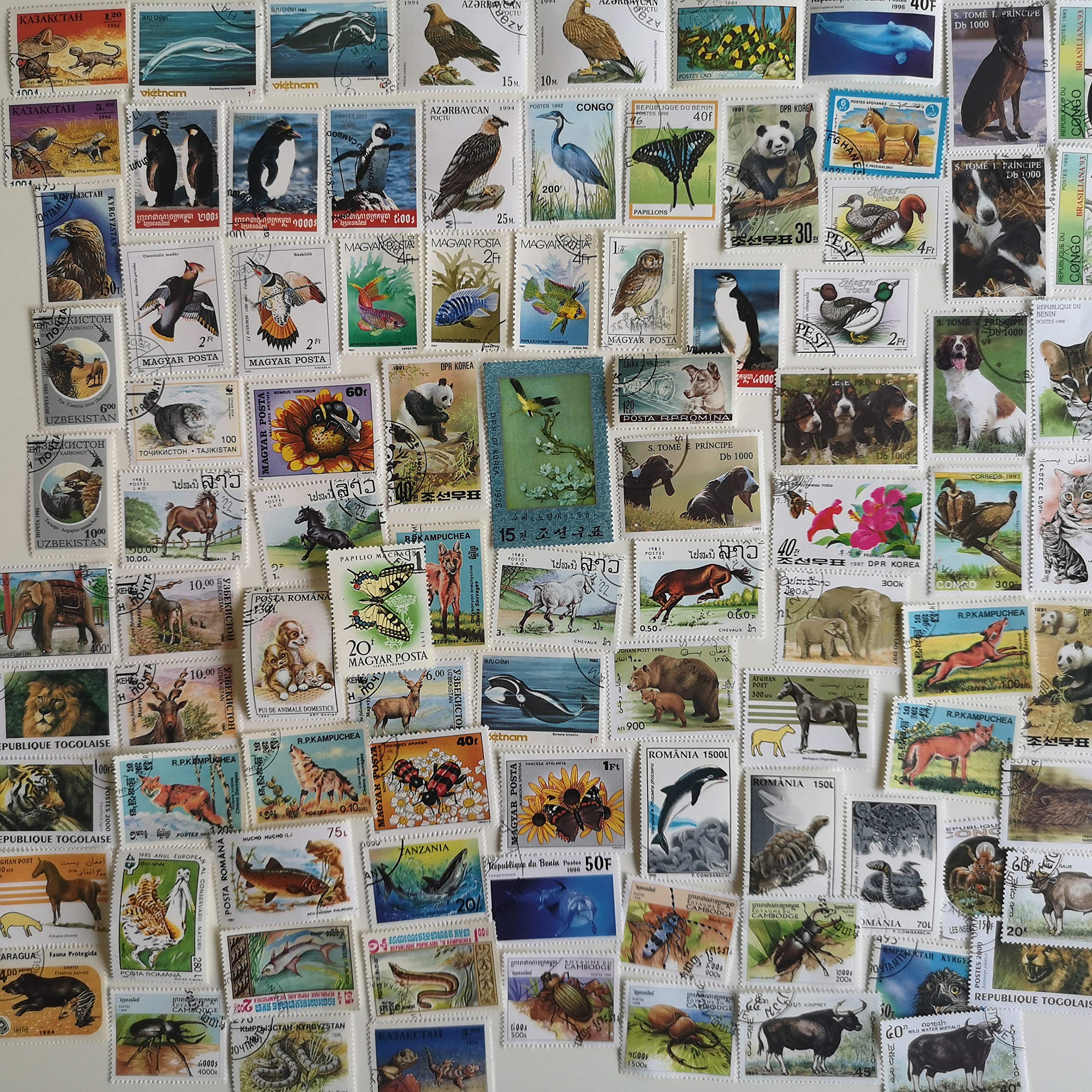 100 Different Animals on Stamps Collection (Stamps for Collectors)