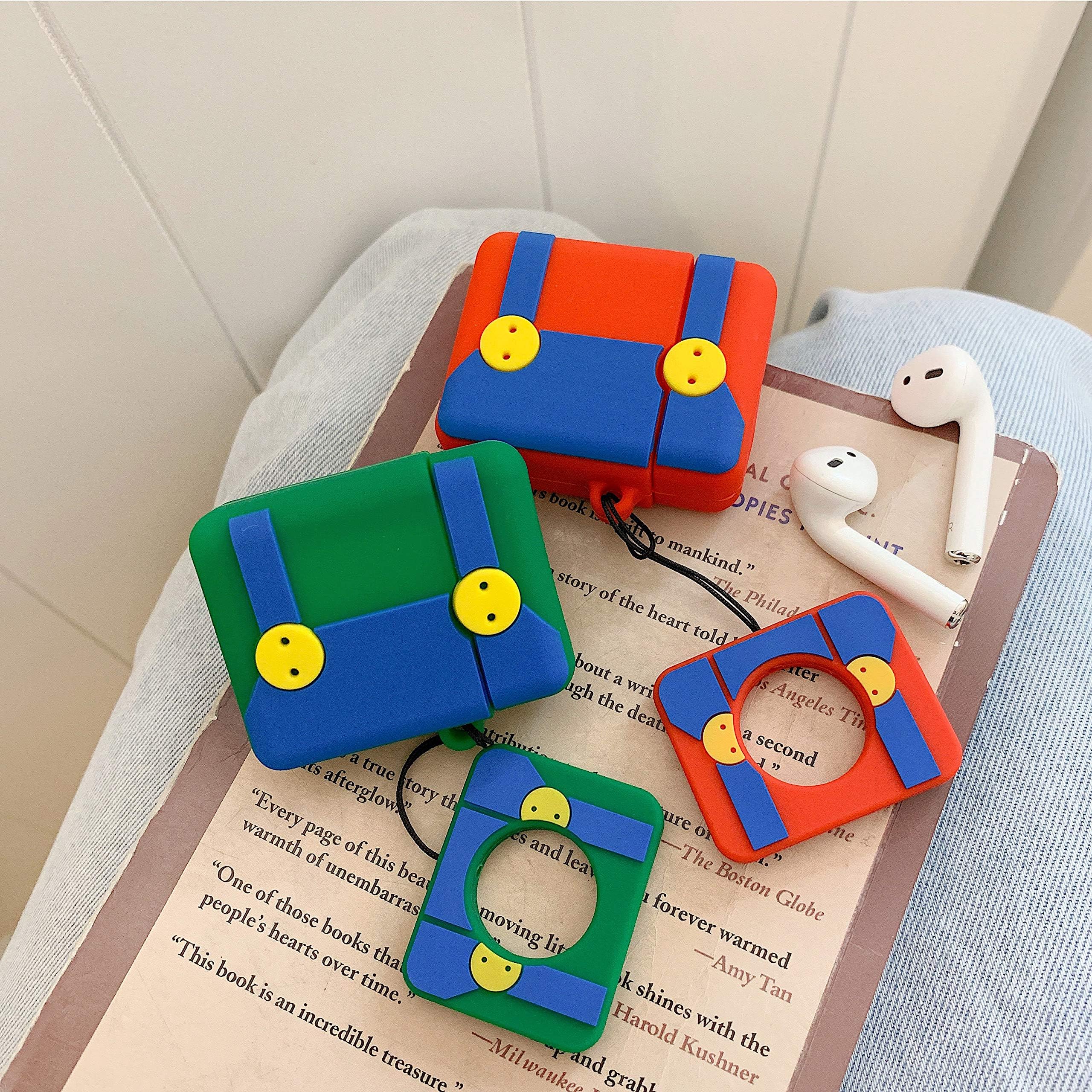 Super Mario & Luigi Softshell Silicone 3D AirPods Case with Matching Finger Ring Strap for 1st & 2nd Gen AirPods Charging & Wireless Charging Case Premium Protective Case [NO Button Cutout] (Green)