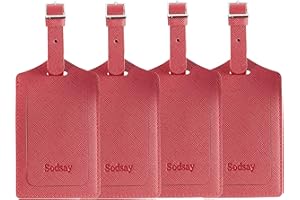 Sodsay Leather Luggage Tag Baggage Bag Travel Tags 4 pcs Set (CH Reddish Gold)