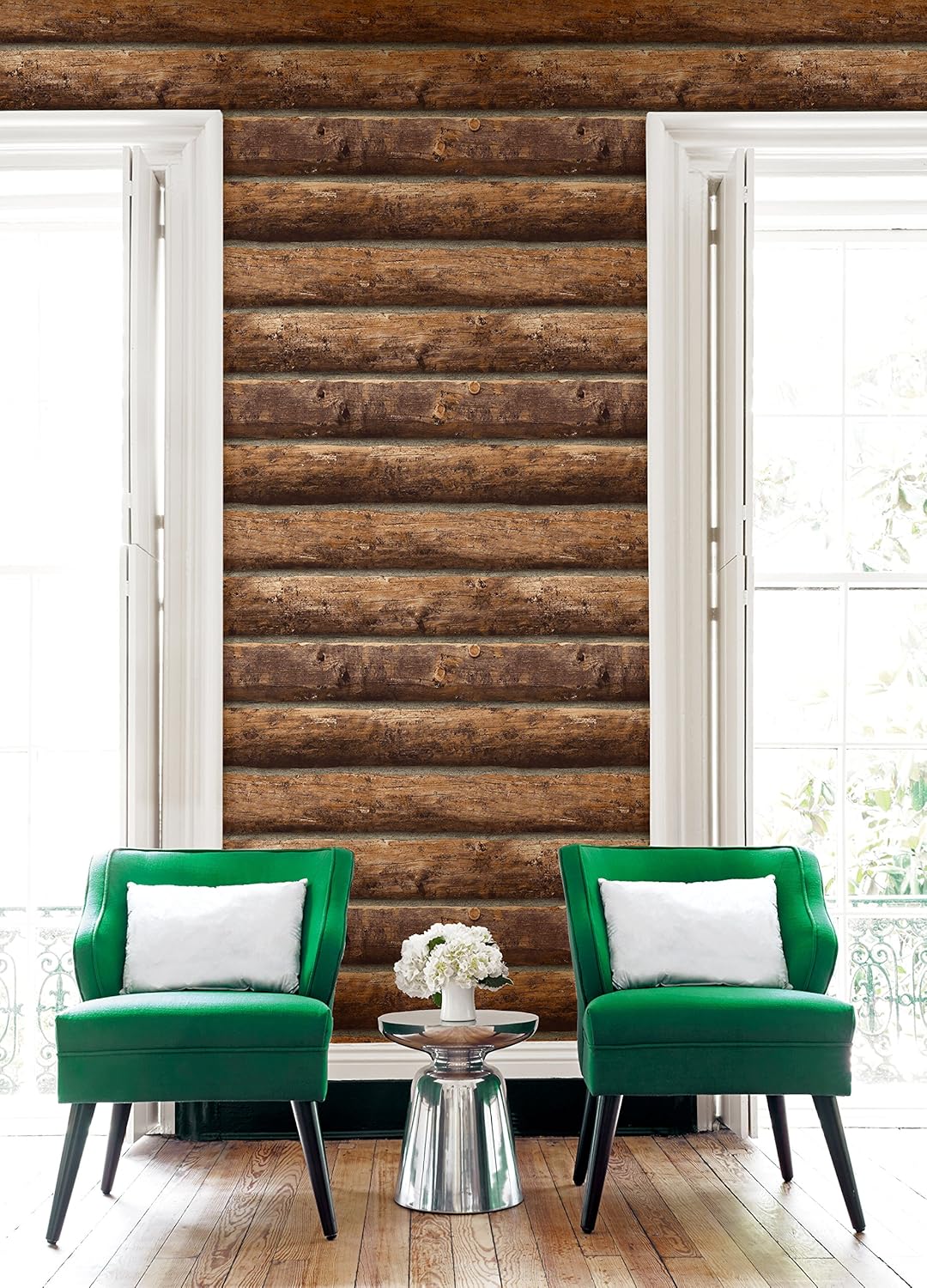 Rustic Stacked Log Cabin Wallpaper Brown Amazon Com
