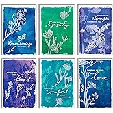 Hallmark Assorted Sympathy Cards (36 Cards with Envelopes) Blue and Green Flower Assortment