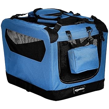 AmazonBasics Premium Folding Portable Soft Pet Dog Crate Carrier Kennel - 21 x 15 x 15 Inches, Blue