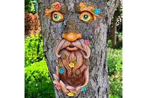 Mood Lab Tree Face Decor - Outdoor Bird Feeder - Old Man Face Decoration with Flowers - Tree Garden Hugger - Yard Art Statues