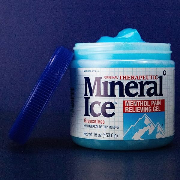 MINERAL ICE – ORIGINAL THERAPEUTIC MENTHOL PAIN RELIEF GEL. GREASELESS WITH “DEEPCOLD” PAIN RELIEVER. PROVIDES COOLING & PENETRATING RELIEF FOR ARTHRITIS, SIMPLE BACKACHE, STRAINS & SPRAINS (16 OUNCE)