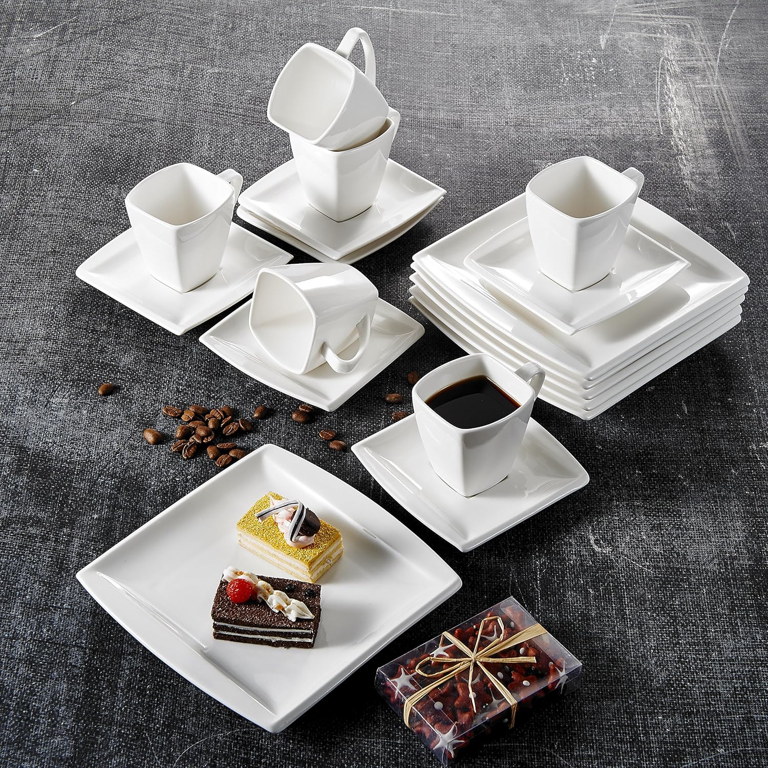 Excelsa 62496 Service d'assiettes, Porcelaine, Blanc/Noir, 18 pieces