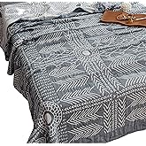 MEJU Indian Boho Muslin Lightweight Summer Blanket for Bed Sofa Couch, 100% Combed Cotton 3 Layer Soft Warm Quick Dry Throw Blanket Bed Coverlet Sheet (Boho, Twin 60 in X 80 in