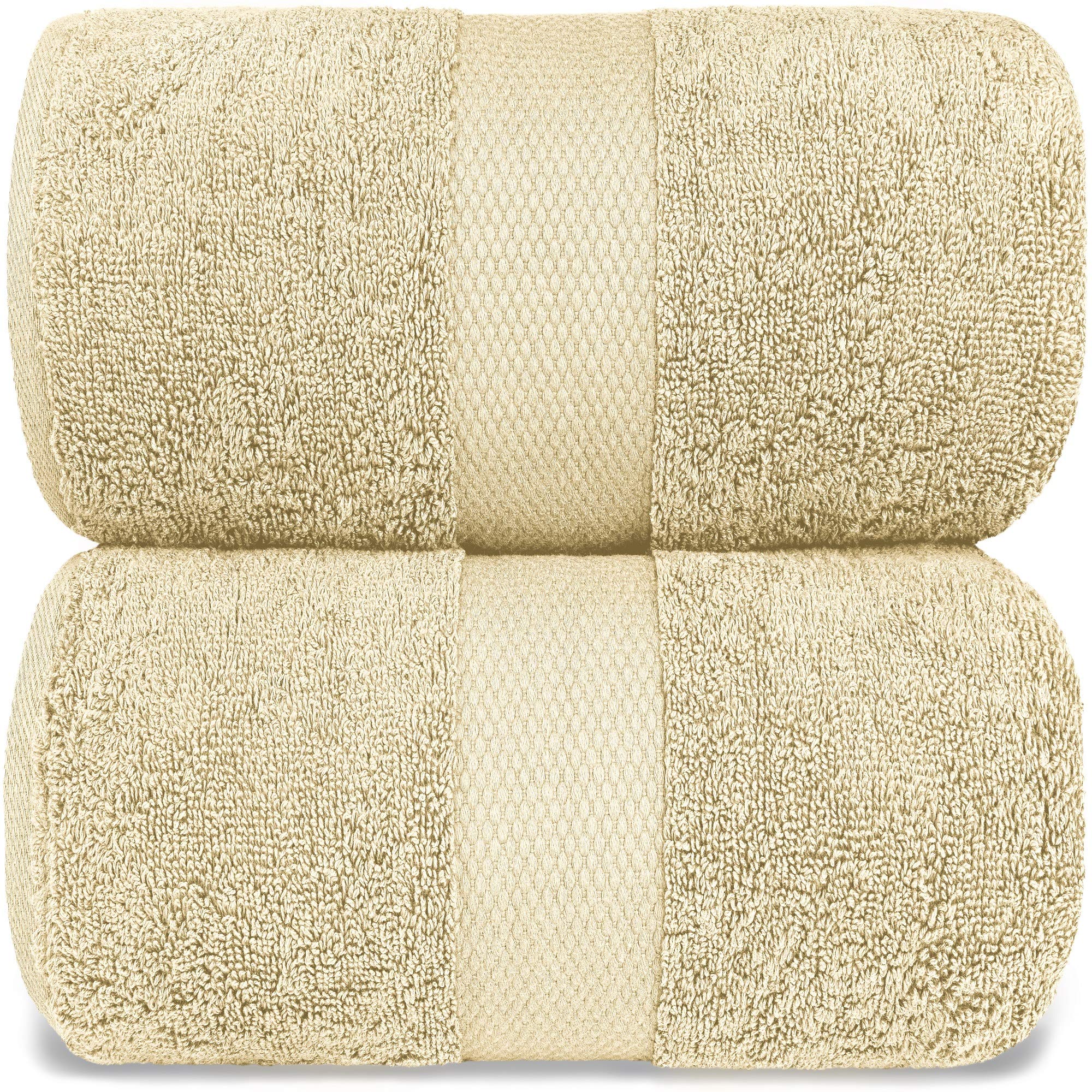 White Classic Luxury Bath Sheet Towels Extra Large | Highly Absorbent Hotel spa Collection Bathroom Towel | 35x70 Inch | 2 Pack (Beige)