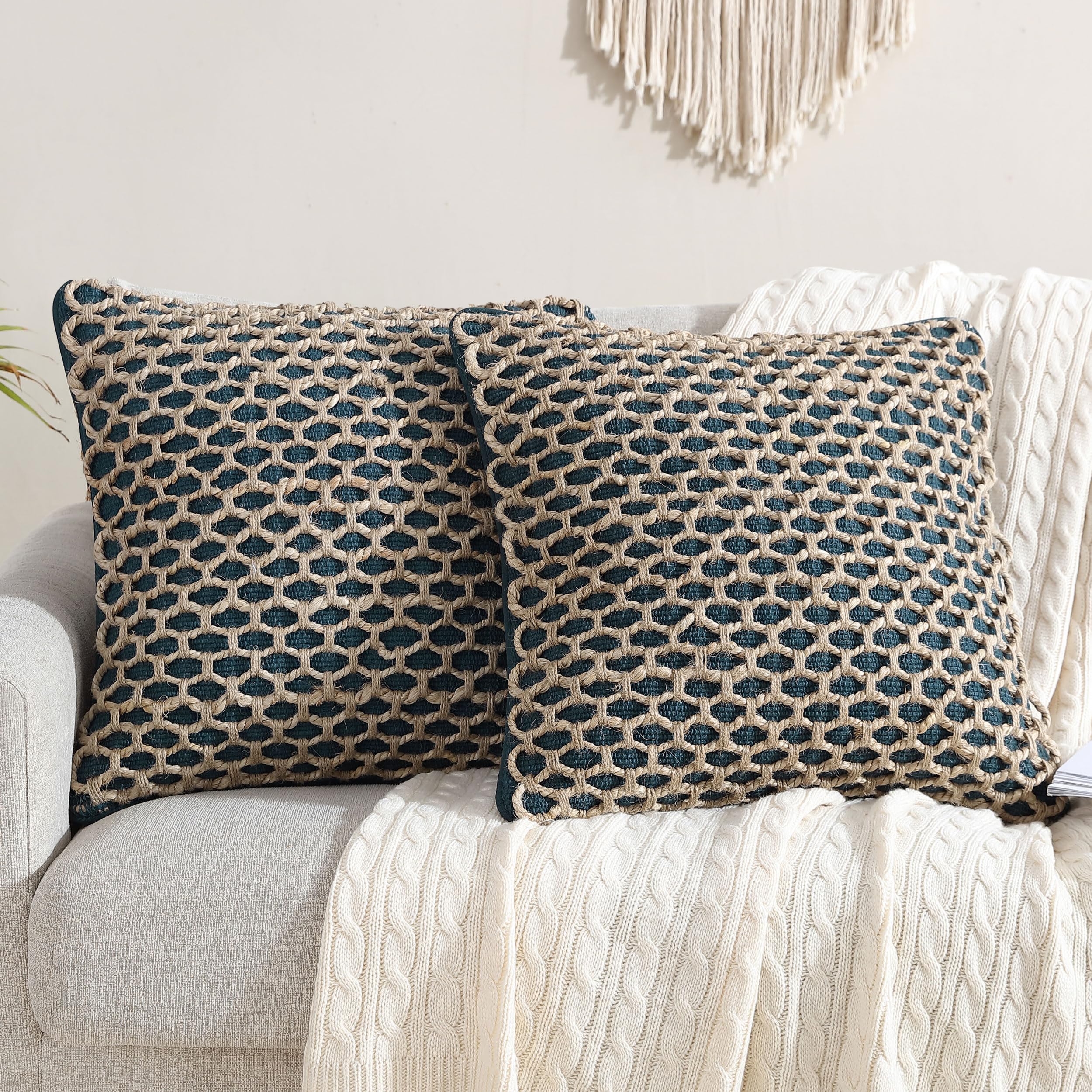 Photo 1 of Boho Living Jada Premium Woven Design, Living Room Décor, Decorative Throw, (2) 18" x 18" Pillow Covers, Indigo 2 Count