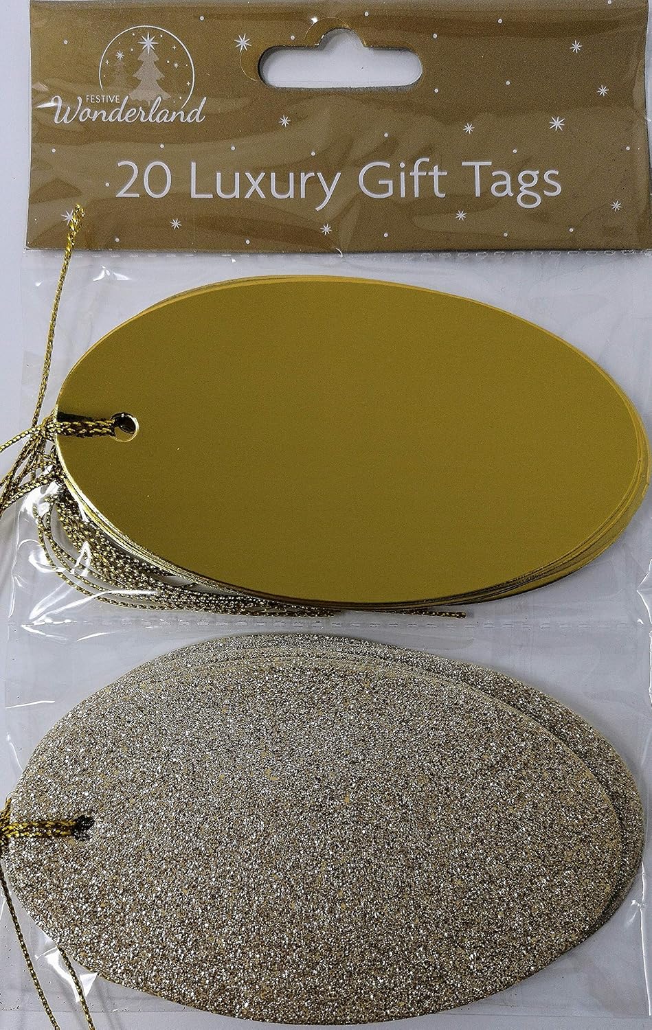 Luxury Oval Tags, Glitter and Foil Design (Gold), 10.5 x 6 centimetres