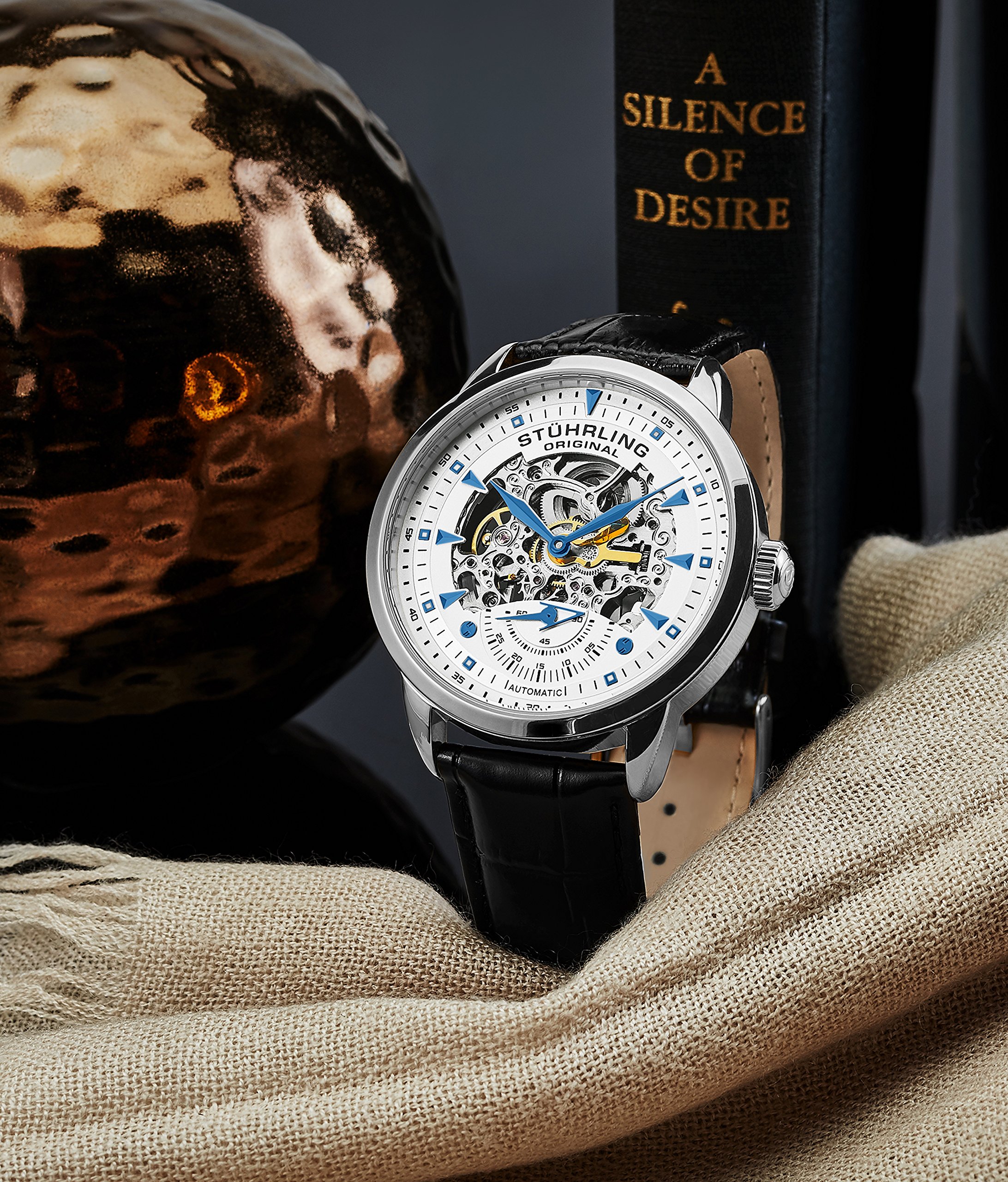Stuhrling Original Mens Skeleton Automatic Dress Watch with Alligator Embossed Leather Strap Skeleton Dial