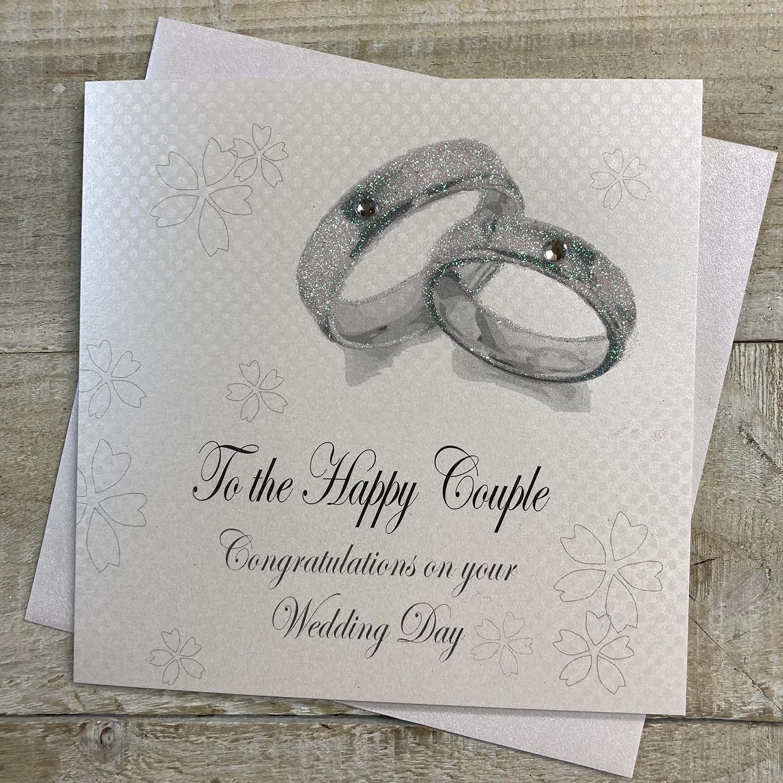 white cotton cards Large Wedding Bands To The Happy Couple Congratulations On Your Wedding Day Handmade Wedding Day Card, XXPD4