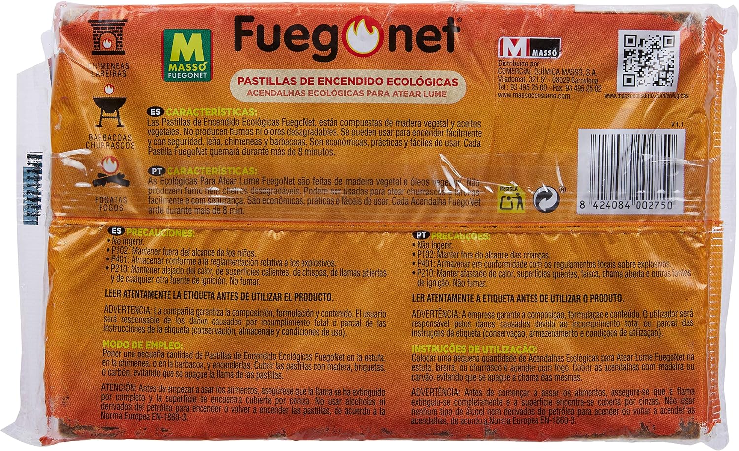 Massó Fuegonet Eco-Friendly Lighter Tablets for BBQs and Fireplaces 1 Pack of 32 Tablets, brown, 18.2x3x12 cm - Image 3