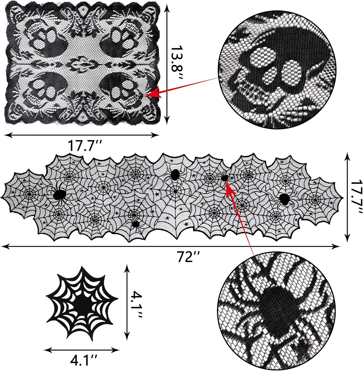 Halloween Table Decorations Set - Spider Web Table Runner/Skull Placemats/Spiderweb Cup Coasters- Desk Hallowmas Decor Party Supplies: Kitchen & Dining