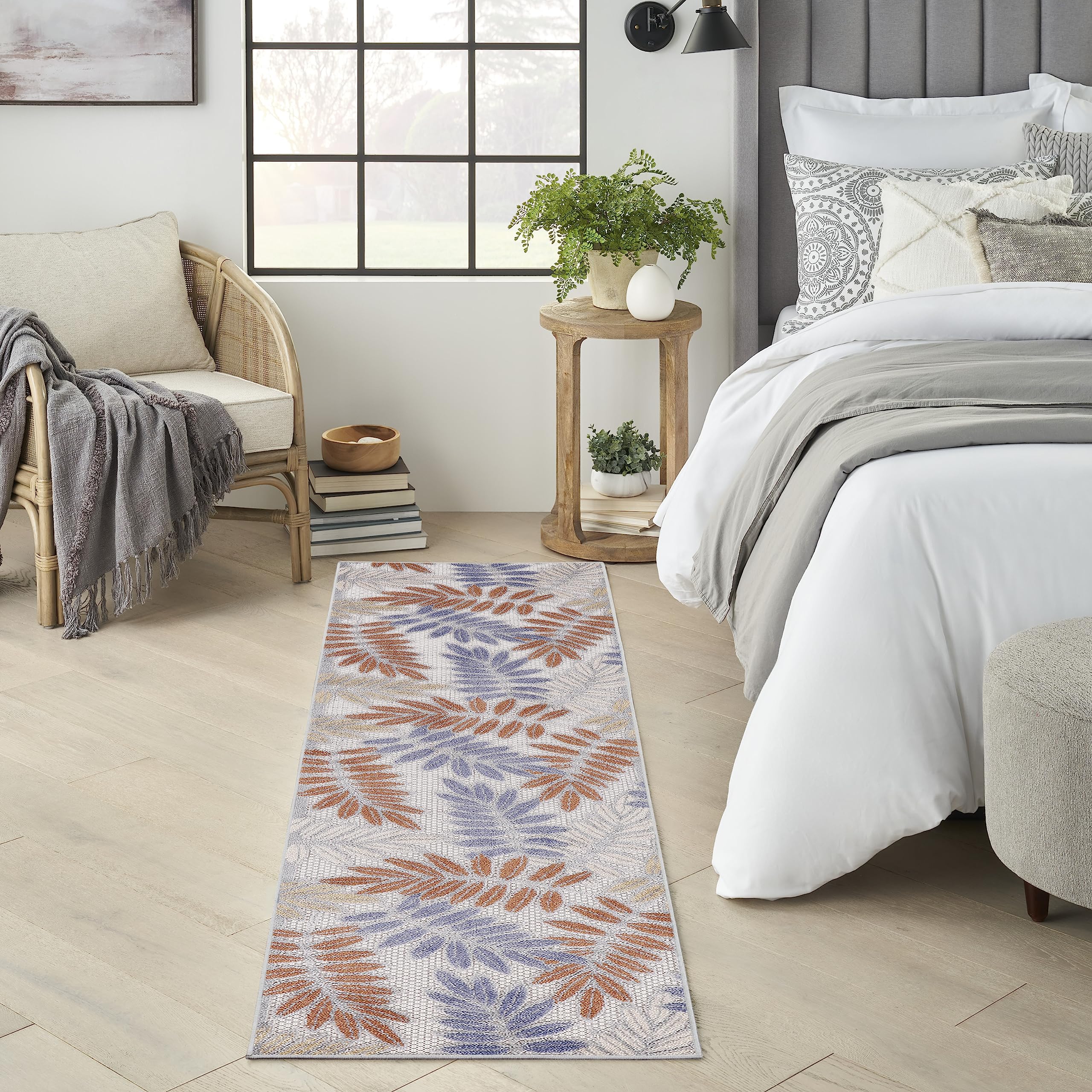 Nourison Home Aloha Indoor/Outdoor Blue Mocha 2'3" x 8' Area Rug, Easy Cleaning, Non Shedding, Bed Room, Living Room, Dining Room, Backyard, Deck, Patio (2x8) Image