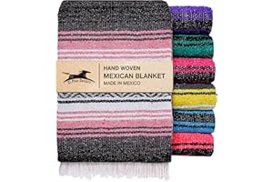 El Paso Designs Mexican Yoga Blanket | Colorful Falsa Serape | Park, Yoga Towel, Picnic, Beach, Patio, Soft Woven Saddle Blanket, Boho Home Decor (Pink and Gray)